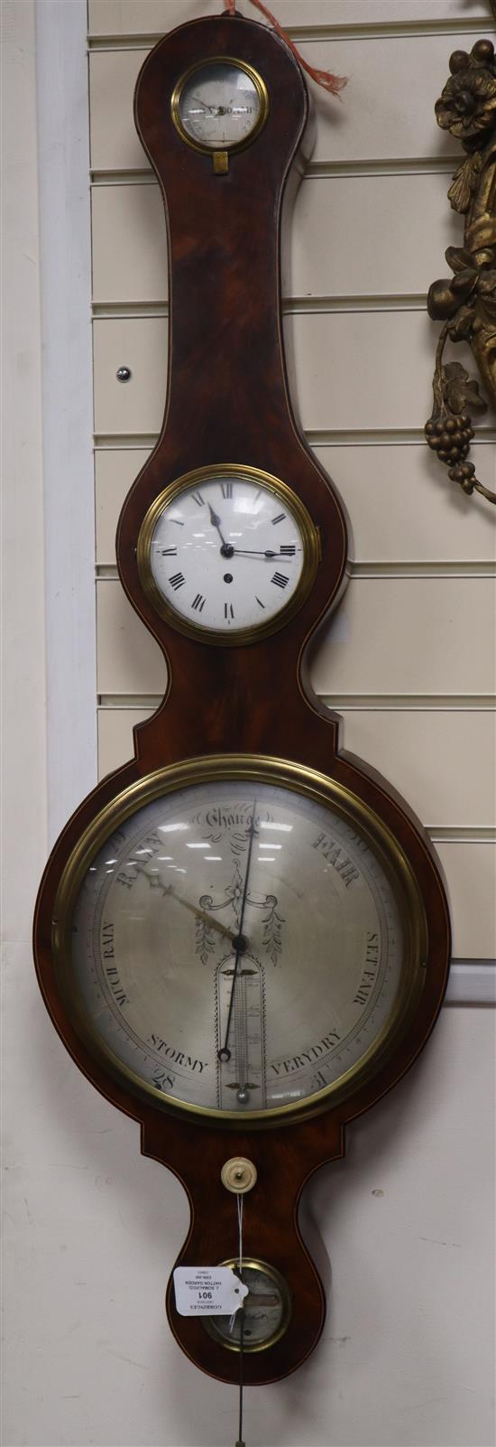 J. Somalvico, Hatton Garden. An early 19th century strung mahogany wheel barometer with hygrometer, 39.5in.